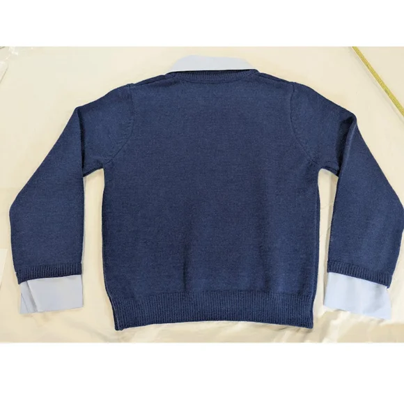 Layered Collar Sweater Dark Academia Preppy Old Money Knit Pullover Blue - Picture 2 of 6